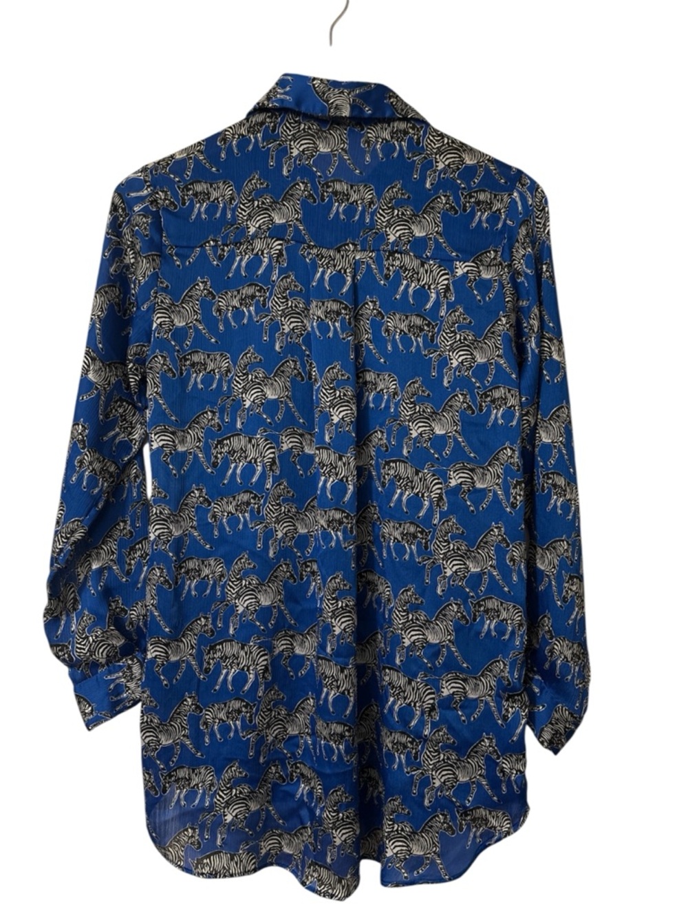 Zara Royal Blue Long Sleeve Button Down Top Shirt Zebra Prints Sz XS - Picture 10 of 12
